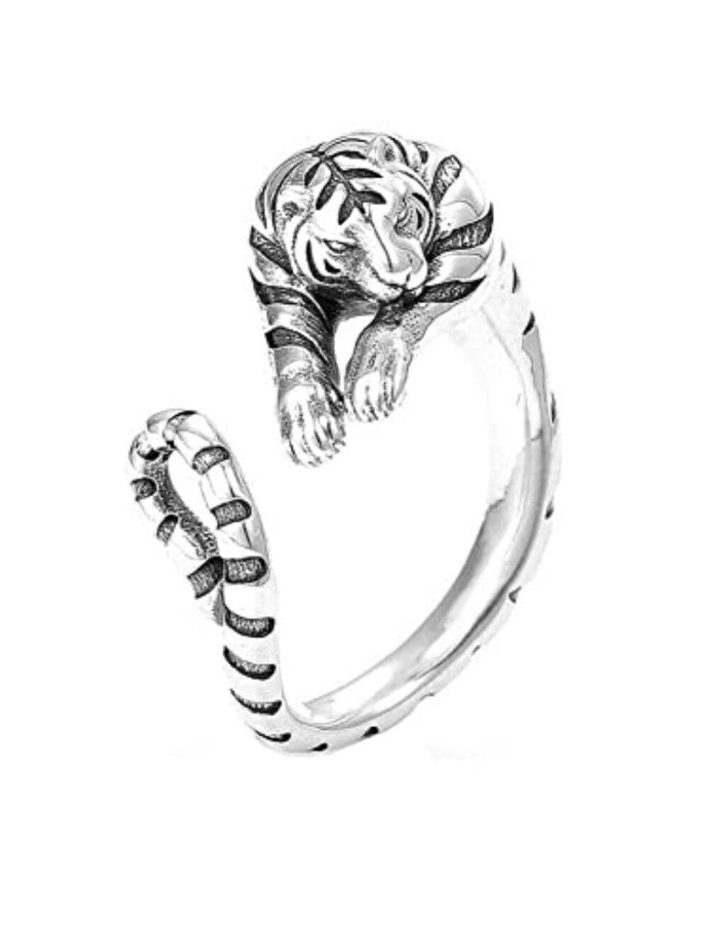 Unique Punk Lizard Tiger Ring for Men Vintage Thai Silver Vivid Animal Opening